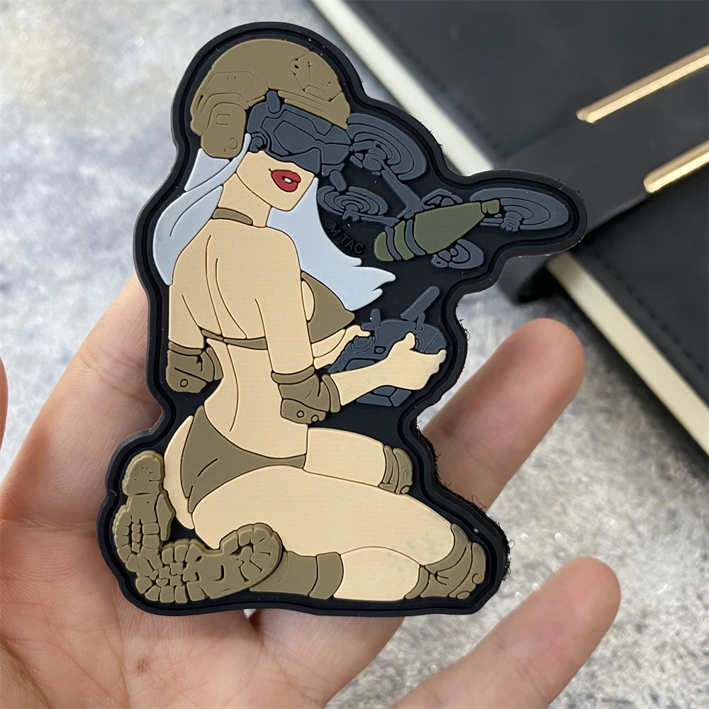 

Ukrainian TACTICAL FPV DRONE GIRL COYOTE PVC 3D Tactical Military Patches Hook and Loop Army Morale Badge Backpack Sticker