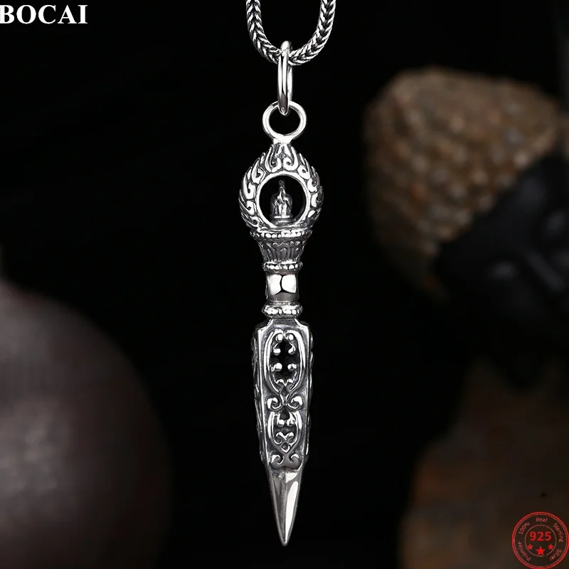 

BOCAI S925 Sterling Silver Charms Pendant for Men Women Chinese Style Retro Demon-subduing Vajra Amulet Jewelry Wholesale