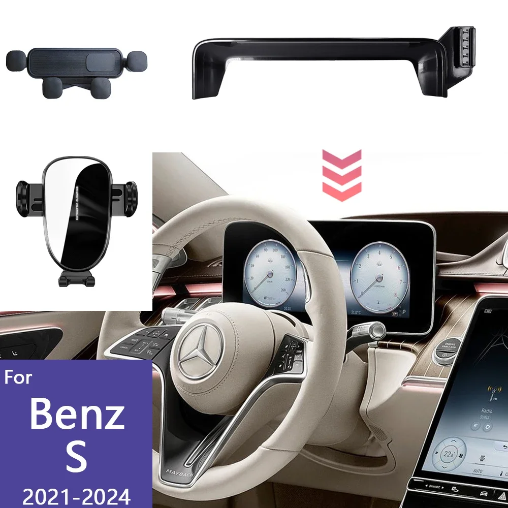 

For Mercedes-Benz S Class W223 2024-2021 Phone Holder Car Screen Panel Fixed Base Mobile Phone Wireless Charging Gravity Mount