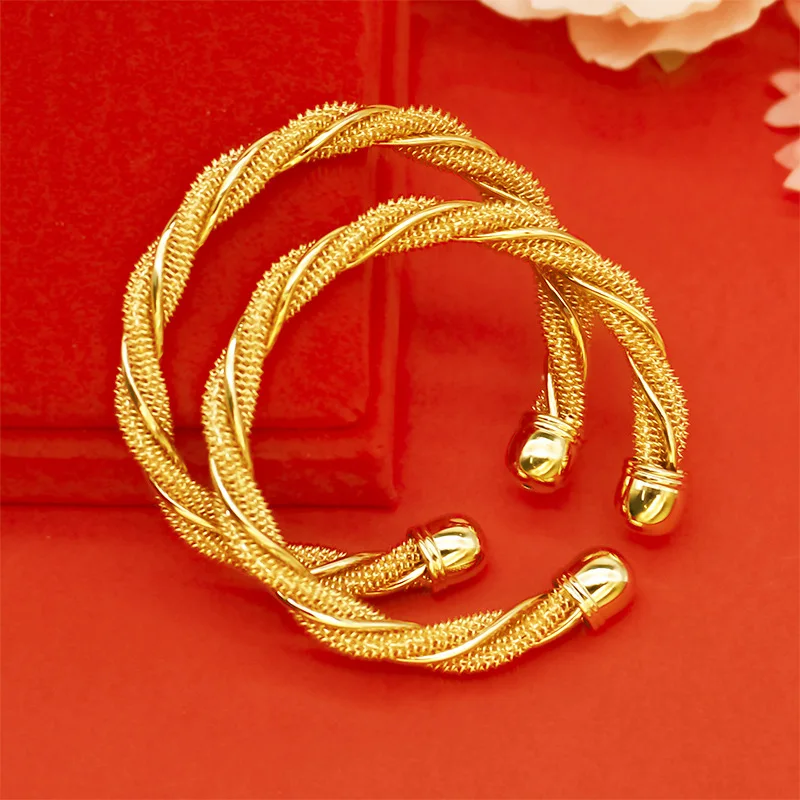 

Women's 9999 24K Real Gold Fashionable Fried Dough Twists Bracelet Gold Opening Twist Personalized Design Bracelet Bangles