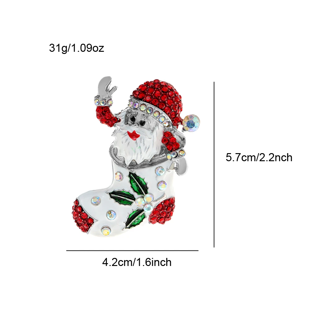 CINDY XIANG Rhinestone Christmas Santa Claus In Socks Brooch Festivel Fashion Jewelry 2 Colors Available Home Ornament