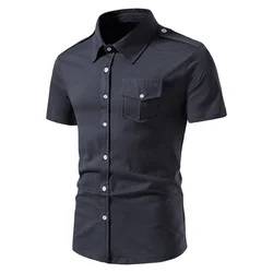 2023 New High Quality Men Solid Color Shirts Summer Short Sleeve Casual Shirt Cotton Slim Fit Chemise Homme Men Clothing S-XXL