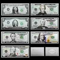 US Dollar Silver Banknotes 1 2 5 10 20 50 100 Bills UNC Notes PET Material Craft Collection American Style 7pcs/set Wholesale