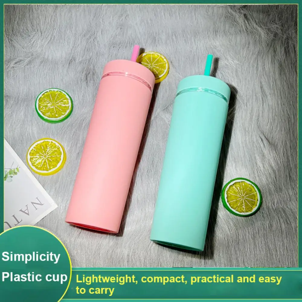 500ml double-layer frosted straight Cup Fashion ins wind high color water cup portable water cup with straw Reusable Drinkware