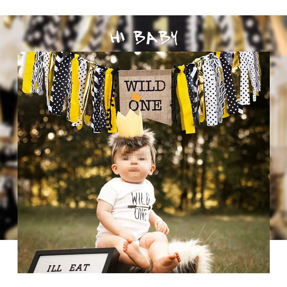

Fabric Banner for 1st Birthday Baby Shower Highchair Decoration Rustic Linen Photo Booth Banner Indoor Outdoor Ornament