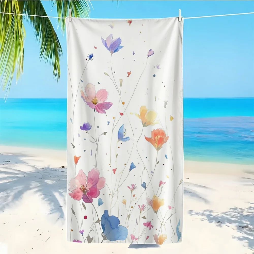 Large Quick Dry Beach Towel Microfiber Soft Absorbent Lightweight for Yoga Pool Travel Watercolor Flower Print Gift