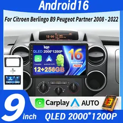 Android 16 Carplay For Citroen Berlingo 2 B9 Peugeot Partner 2008 2009 2010 -2022 Multimedia Car Radio Player DSP WIFI+4G Stereo