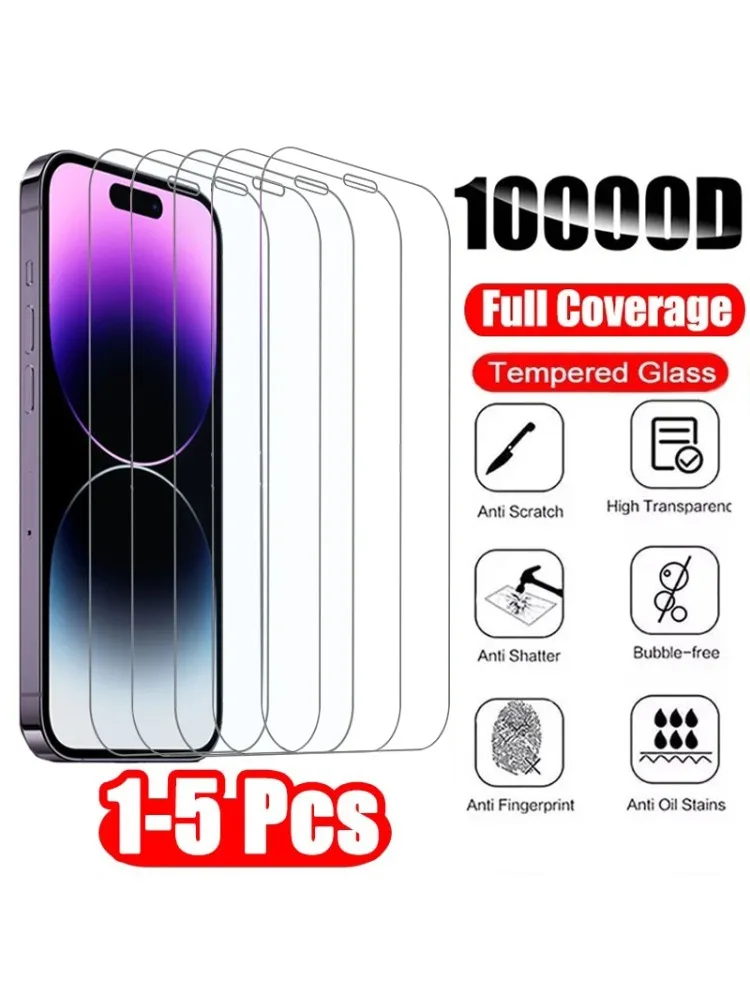 Protecteur d'écran en verre trempé, 1 à 5 pièces, pour iPhone X XS XR 11 12 13 14 15 16 17 Pro Max 12Mini 13Mini 14 Plus SE 3e génération
