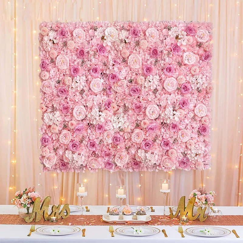 Pink Silk Rose Flower Wall Panels Artificial Flower for Wedding Decoration Baby Show Party Home Bedroom Backdrop Decor Ikebana