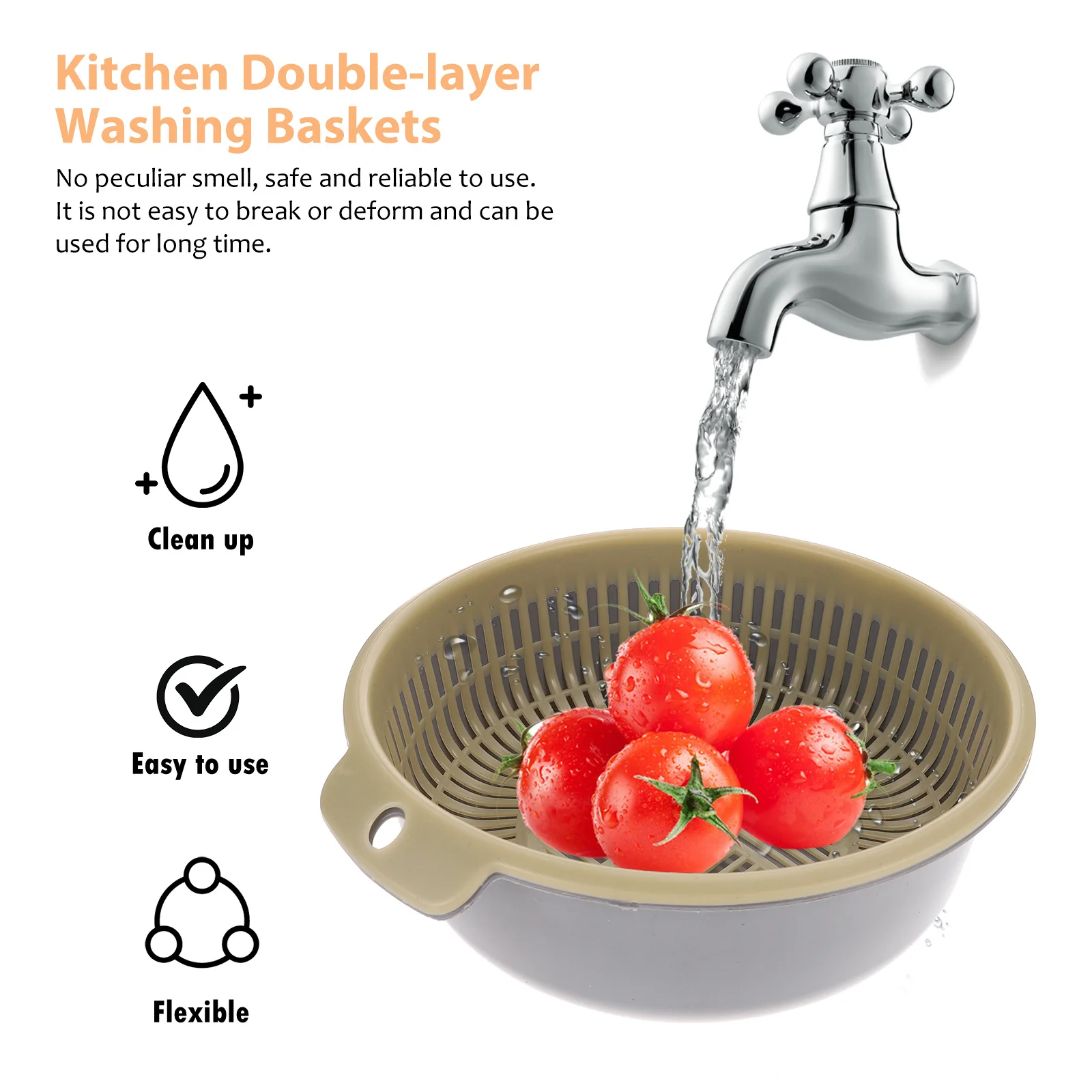 

2Pcs Kitchen Double-Layer Plastic Washing Basket Fruit Vegetable Drain Basket Detachable Easy-to-Clean Vegetable Fruit Washing