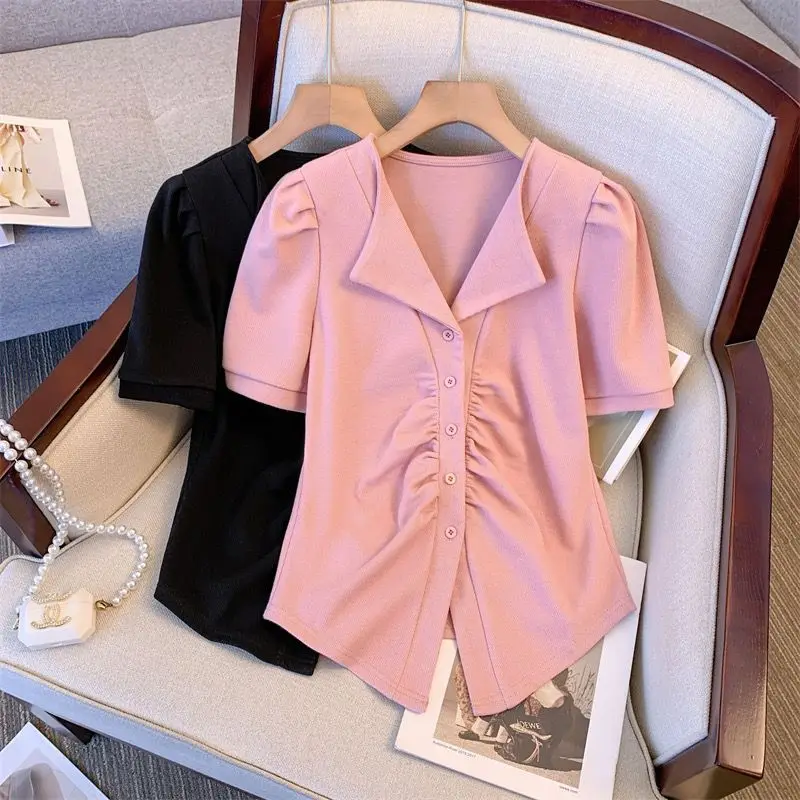 

plus Size Women's Ne ort Sve T-irt 2023 Summer Design Sensation Slimming Meat Covering ort Top Casual Sle P...