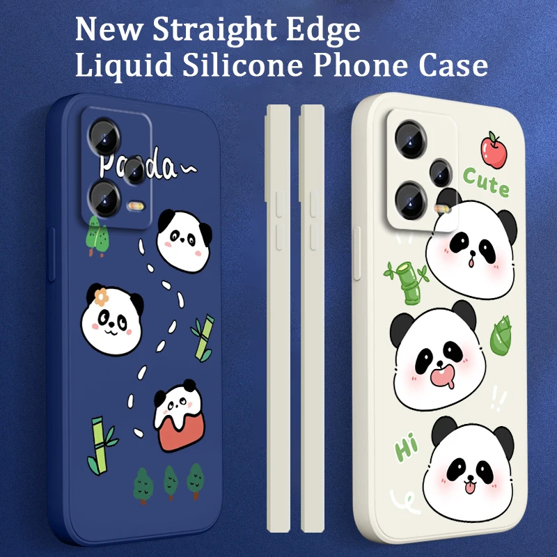 

Panda Cartoon Cute Animal Liquid Left Rope For Xiaomi Redmi Note 13 12 12S 12R 11 11T 11S 10 10S Pro Plus 5G TPU Phone Case