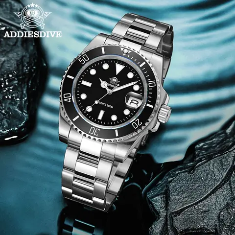 Addiesdive relógio de aço inoxidável masculino europeu e americano negócios lazer relógio de quartzo à prova dwaterproof água esportes ao ar livre relógio
