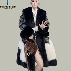 Faux Fur Coat for Women,England Style Jacket,Thick Designer Female Clothes,Faux Fox Fur Collar, High Quality,New,Winter,2025