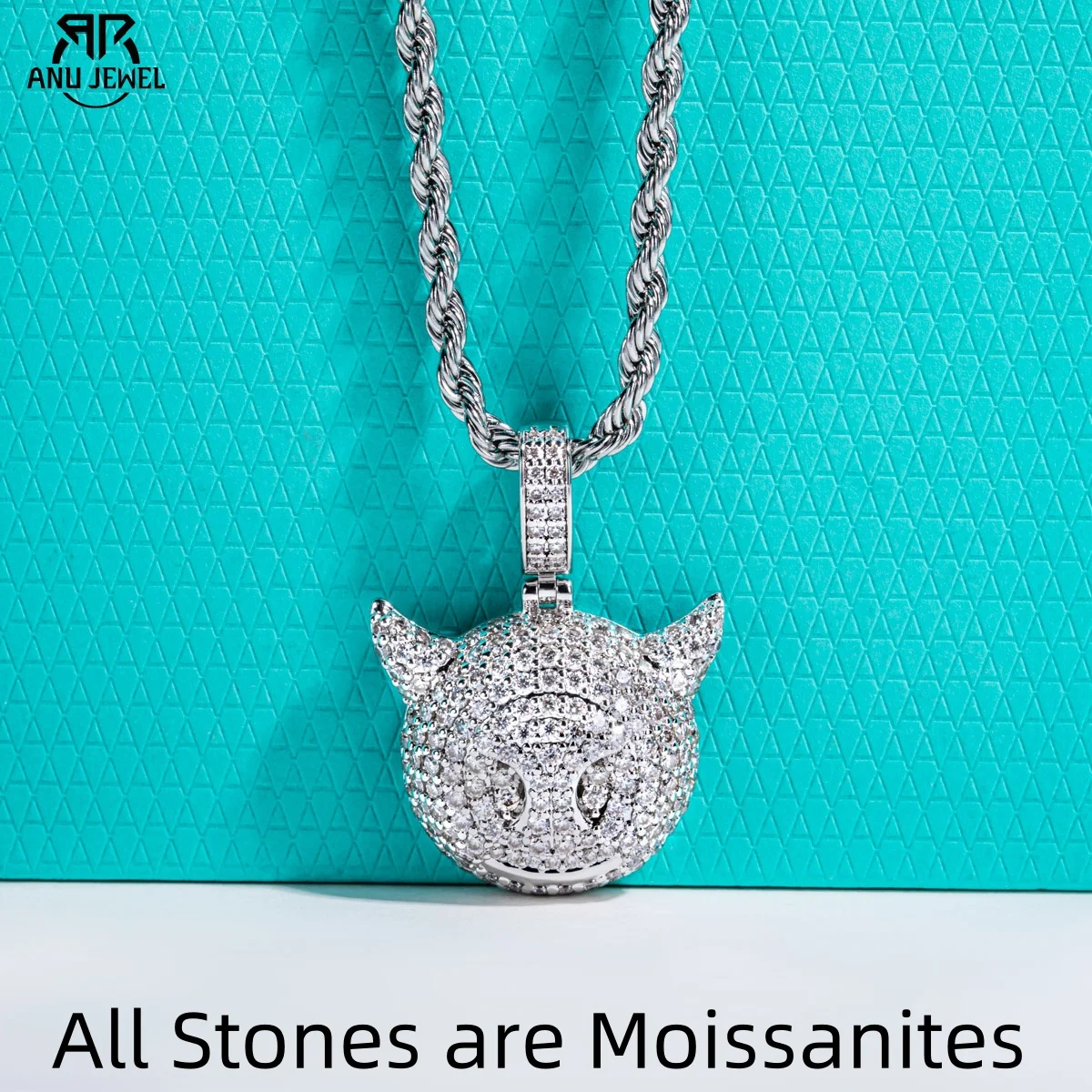 AnuJewel Moissanite Little Devil Necklace 14K Gold Plated Pendant 60cm Heavy Metal New Age Hip Hop Jewelry for Men&Women