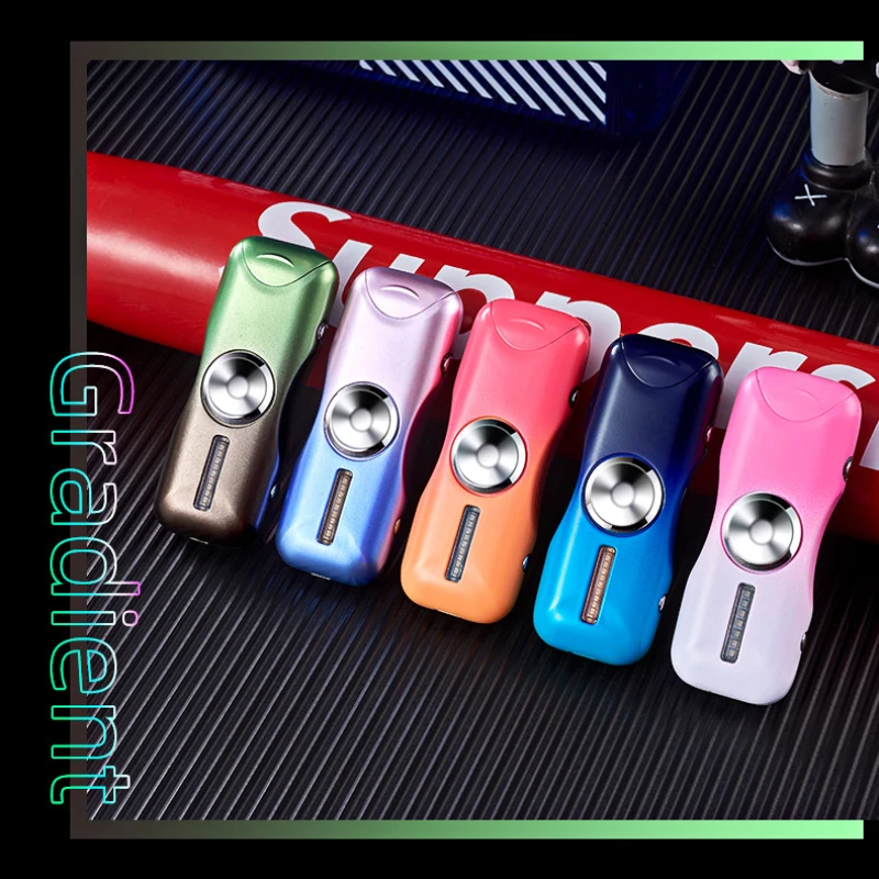 New Creative Gradient Color Fingertip Gyro Windproof Double Arc 18 Flash Patterns Press Ignition USB Lighter Smoking Accessories