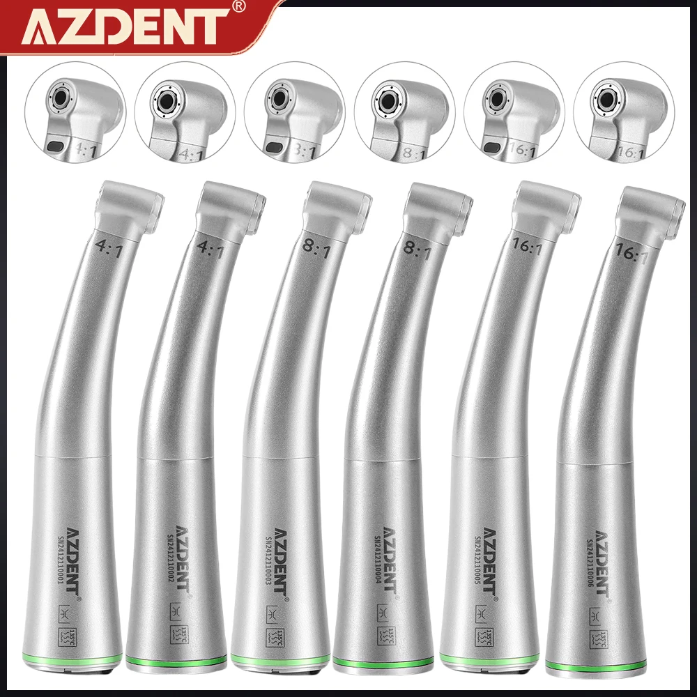 AZDENT Dental 4:1/8:1/16:1/ 1:5/Contra Angle Handpiece Fiber Optic Quattro Spray Stainless Ceramic Ball Bearing Push Button