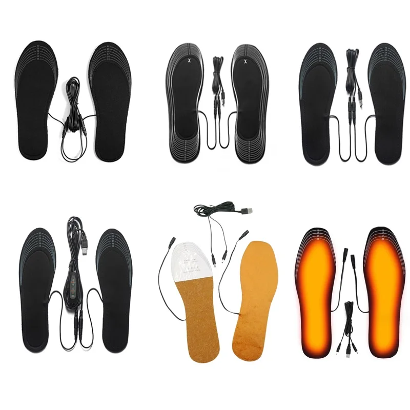 1Pair Waterproof USB Carbon Fiber Rechargeable Heated Insoles Size 35-46 Electric Heated Shoes Pad Skiing Winter Foot Warmers