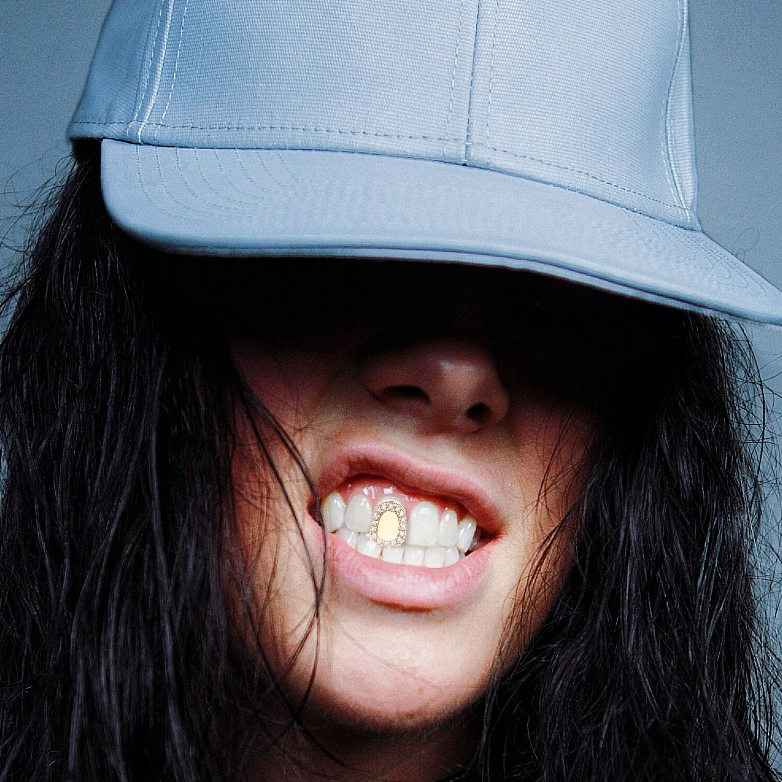 

1 Set Hip-Hop Rhinestone Metal For Adults Rapper Accessories Decorative Jewelry Shiny Mouth Single Grill Gold Plated Fake Decor