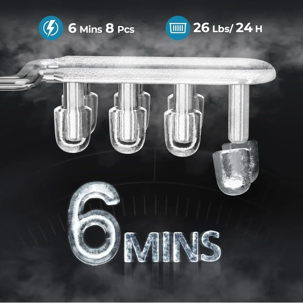 ماكينة صنع الثلج المحمولة على سطح الطاولة ماكينة صنع الثلج توربو التنظيف الذاتي توفير الطاقة 26 رطل سعة يومية عملية هادئة سلة الثلج مغرفة