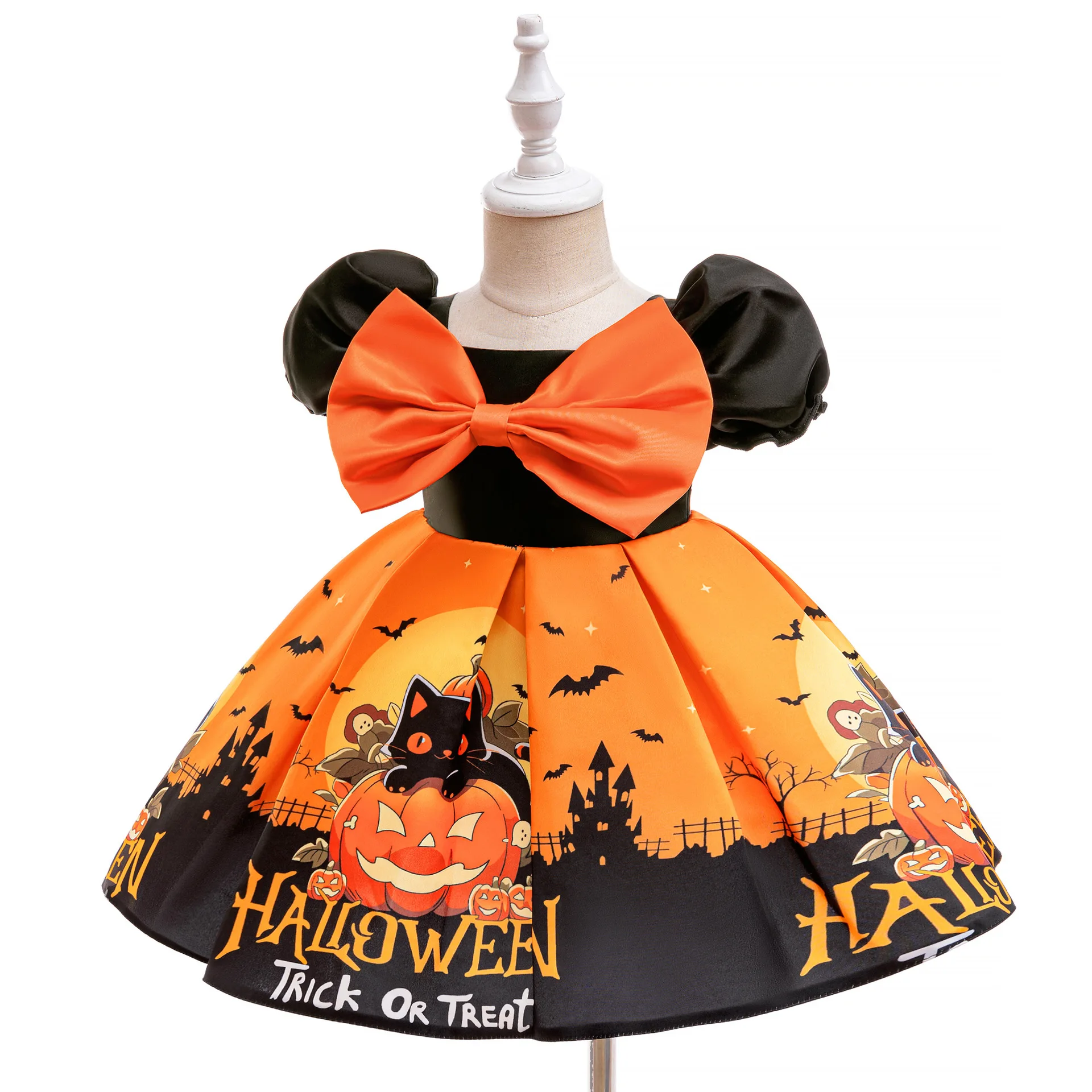 Halloween Costume Dress For Newborn Baby Girl Princess Dress Big Bow Pumpkin Lamp Infants Kids Holiday Performance Dresses 0-3Y