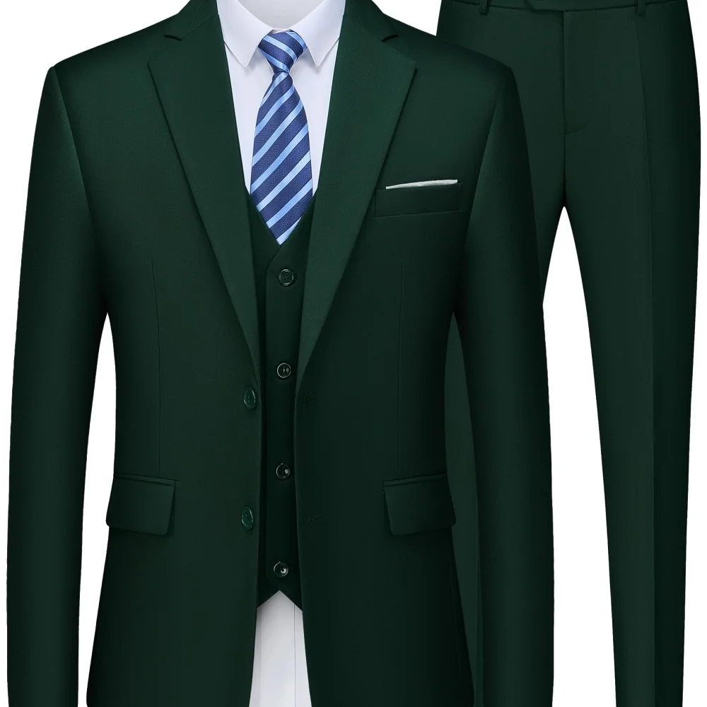 

Mens 3 Piece Suit Slim Fit Suits Pink_Blue Groomsmen Tuxedos Set Business Prom Jacket Blazer Vest Pants for Men