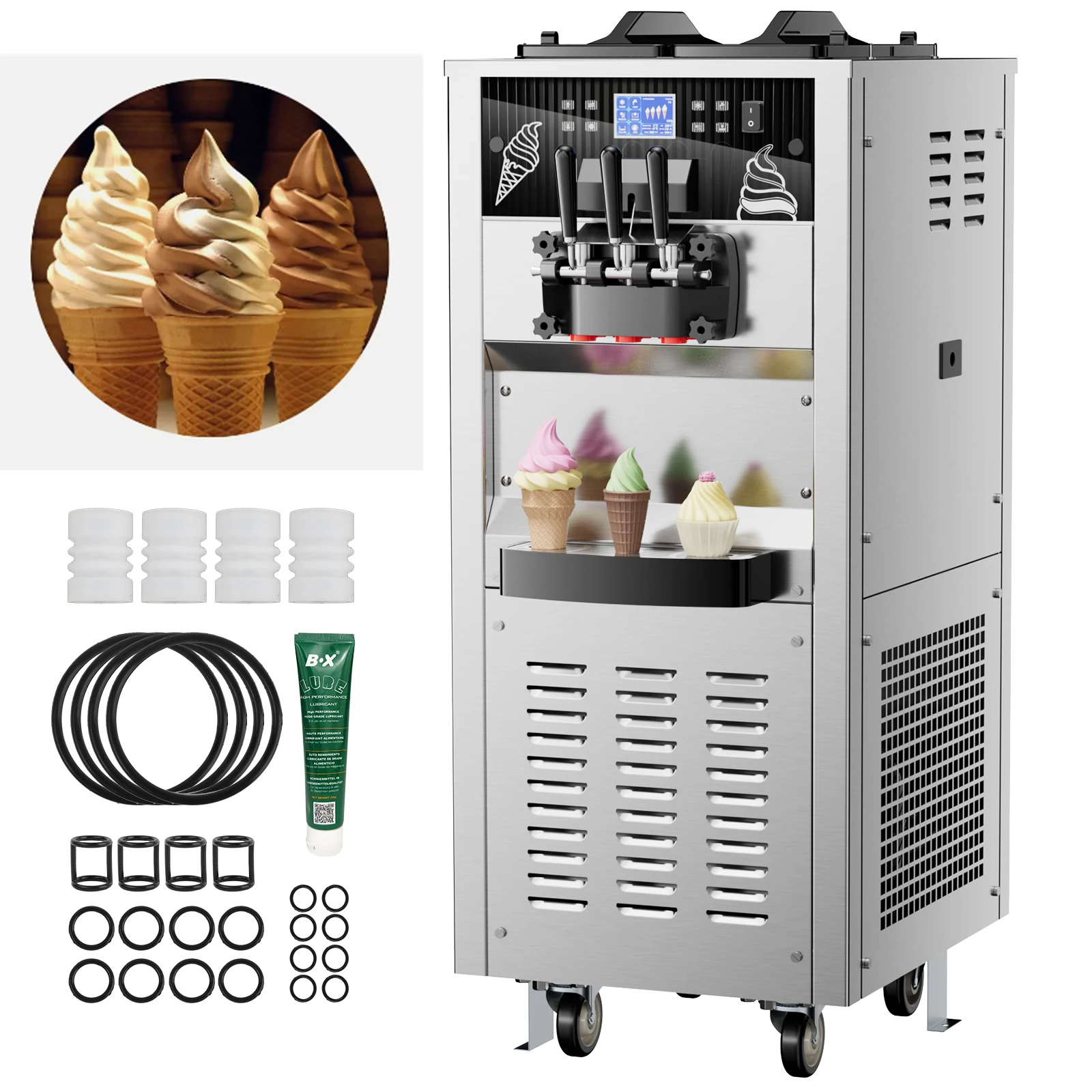 Commercial Ice Cream Maker 30-40L/H Yield 1800W-3600W Countertop Soft Serve Machine Frozen Yogurt Maker for Restaurant Snack Bar