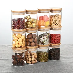 Bamboo Lid Glass Spice Jar Kitchen Glass Sealed Jar Kitchen Organizer and Storage Container 12 Pieces Set Carton Packaging