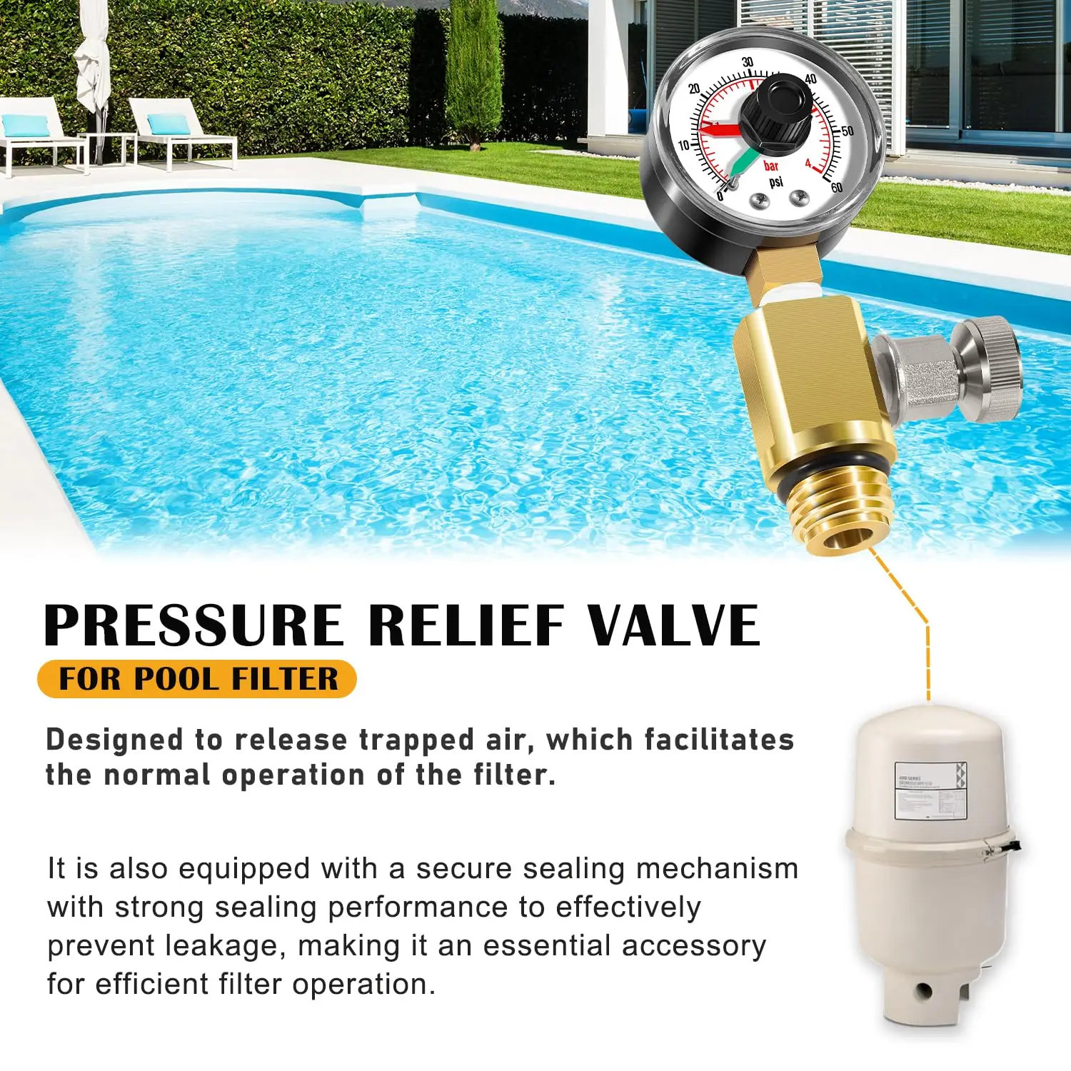 TM RV40600 98209800 Brass Manual Air Relief Valve Assembly for Pool Filter Systems for FNS, Clean & Clear, Quad DE, 4000 Series