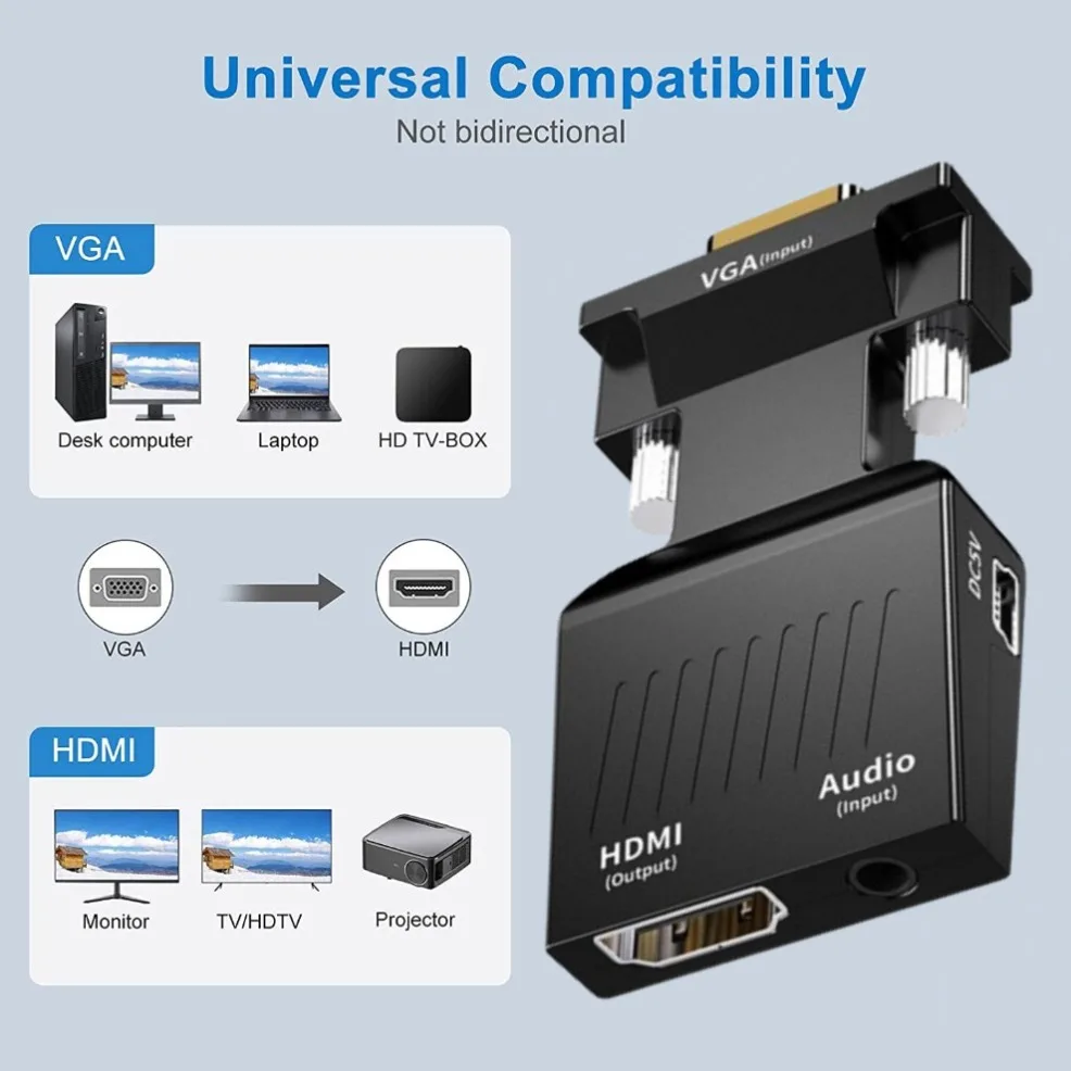 VGA to HDMI Adapter 1080P VGA Male to HDMI Female Converter With Audio USB Power Cable for PC Laptop HDTV VGA HDMI Converter