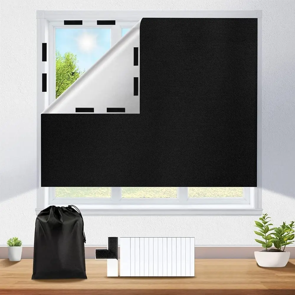 

Portable Blackout Blind Curtain Non-perforated Black Sticker Curtains Adhesive Thermal Insulated Shade Curtain Living Room