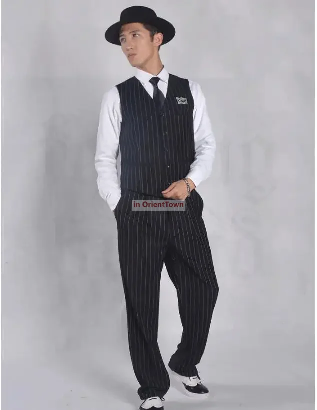 Popping Dance performance suit men Hip Hop suit locking vest machine dance Clothing street dance Stage suits Vest + pants + Tie