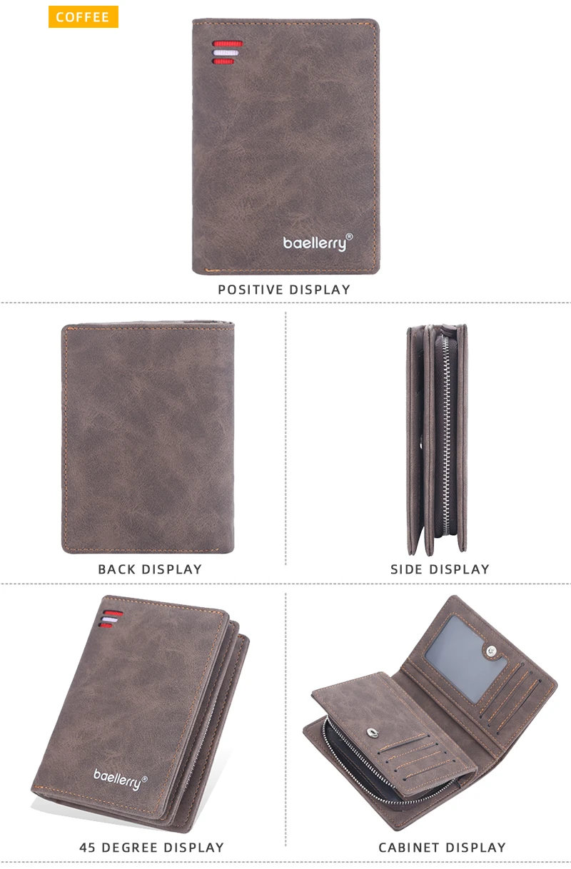 Brand Men PU Leather Short Wallet With Zipper Coin Pocket Vintage Big Capacity Male Short Money Purse Card Holder New