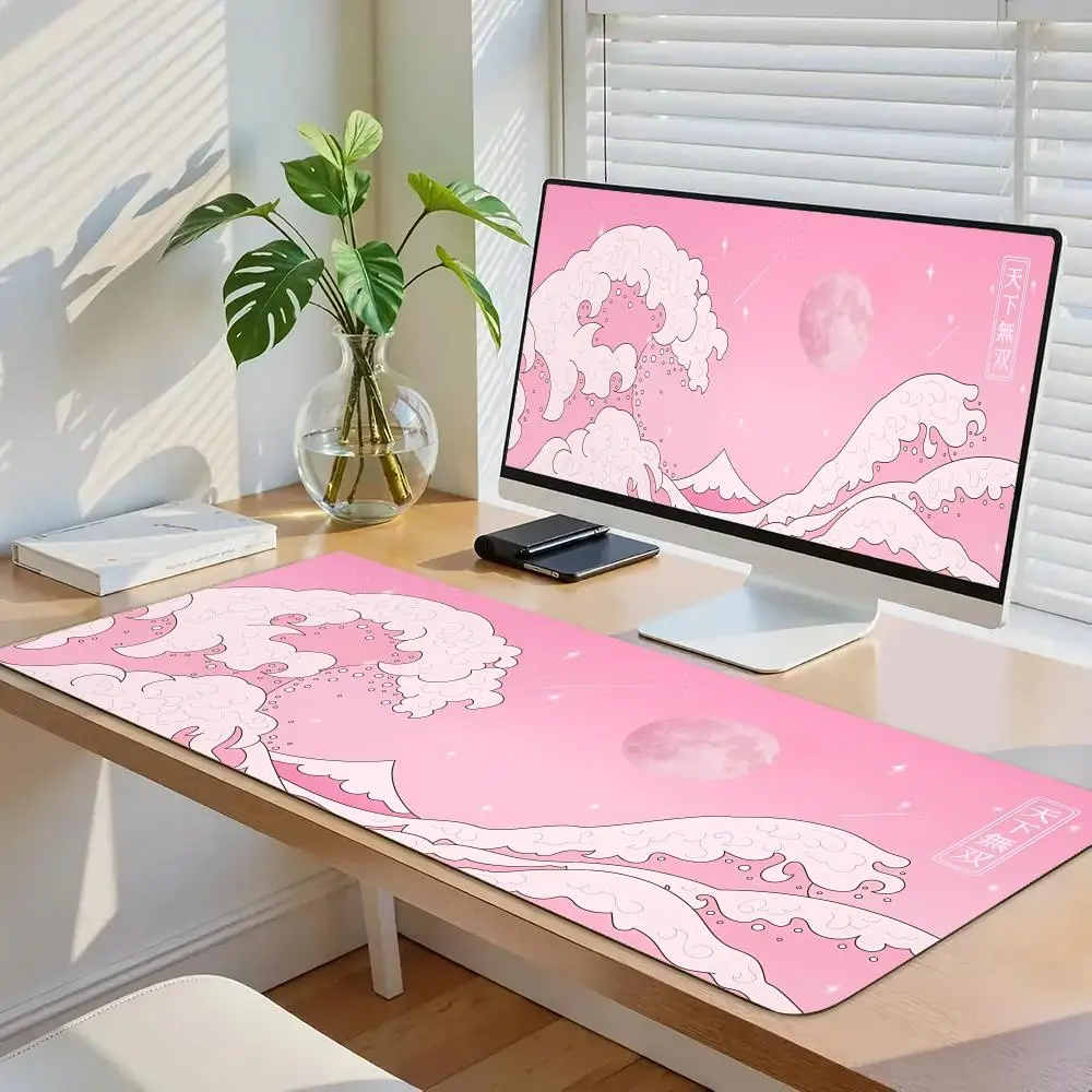

Коврик для мыши с розовым волнистым дизайном, резиновый противоскользящий коврик для компьютера, ноутбука, настольного компьютера, утолщенная клавиатура, аксессуары для ПК, запирающий край