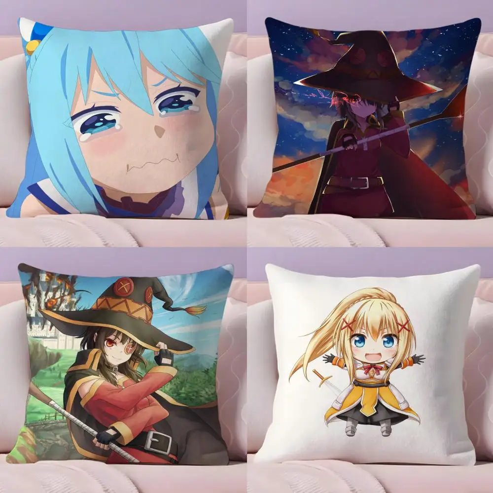 New Arrival K-Konosuba Anime Cushion Cover Plush Fabric Soft Double-Sided Printed Sofa Warm Winter Home Gift Pillow Cover