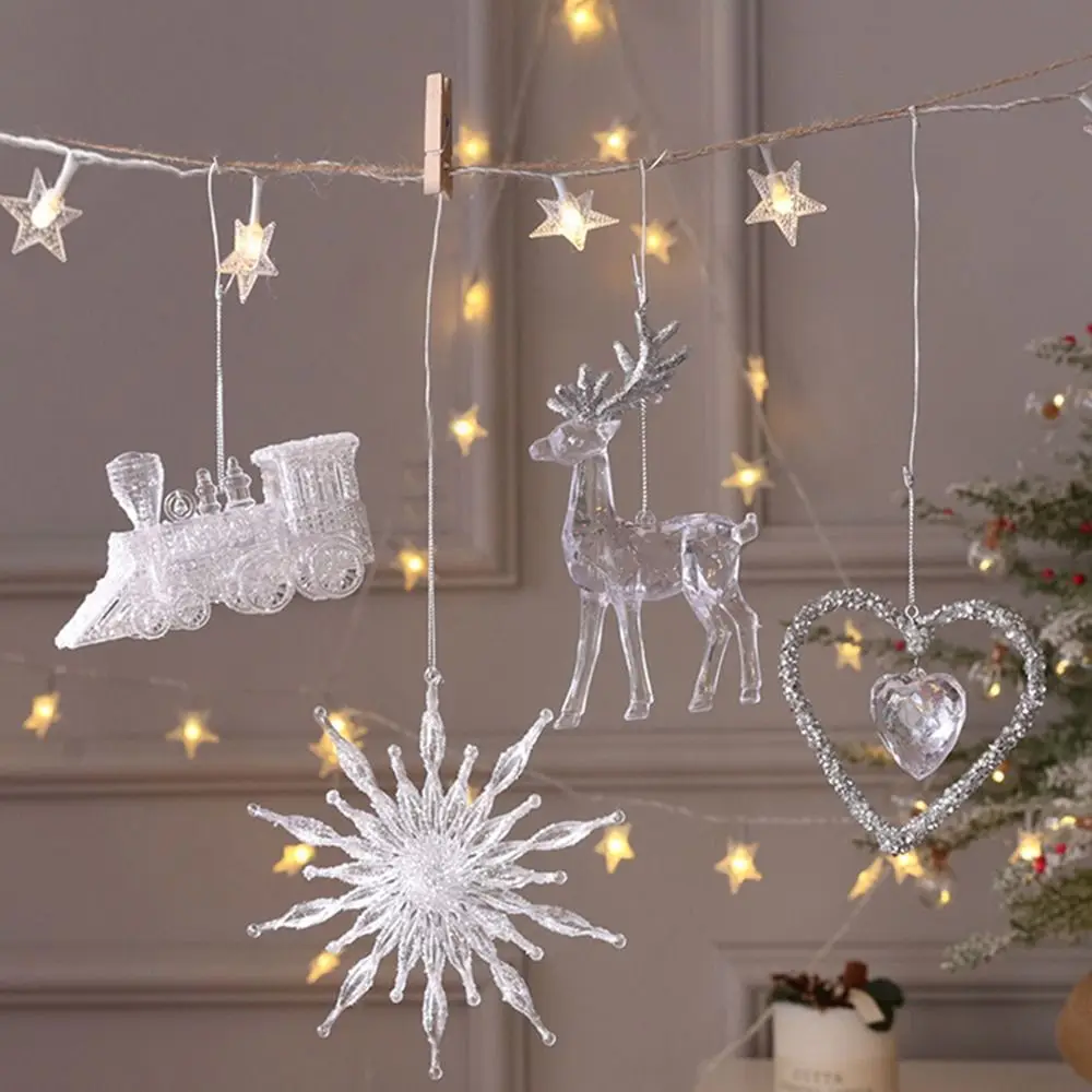 15cm Christmas Snowflake Piece Xmas Tree Pendants Noel Crystal Deer Wreath Hanging Ornaments Merry Christma Decor For Home 2024