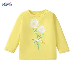 Little maven Spring Autumn Children's Clothing Girl Cute Flower T-shirt Beautifu Floral Kids Tops Bow Baby Girl Princess T-shirt