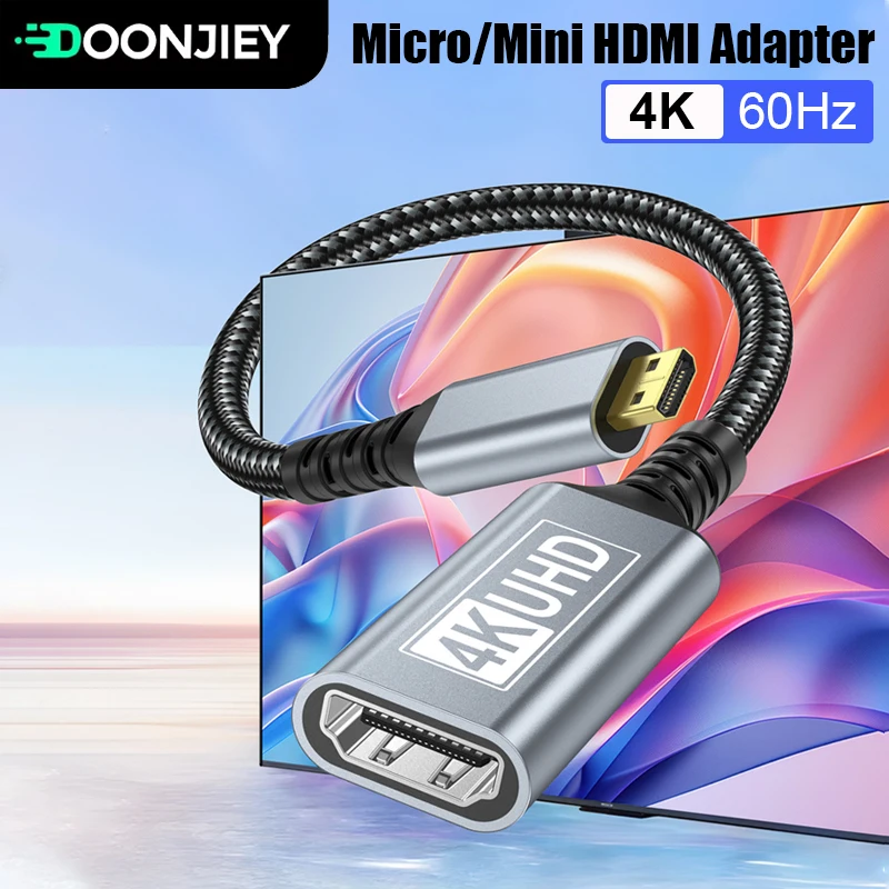 Micro/Mini HDMI to HDMI Adapter 4K@60Hz Bi-Directional Micro/Mini HDMI Male to HDMI Female Extender Cable For HDTV Tablet Camera