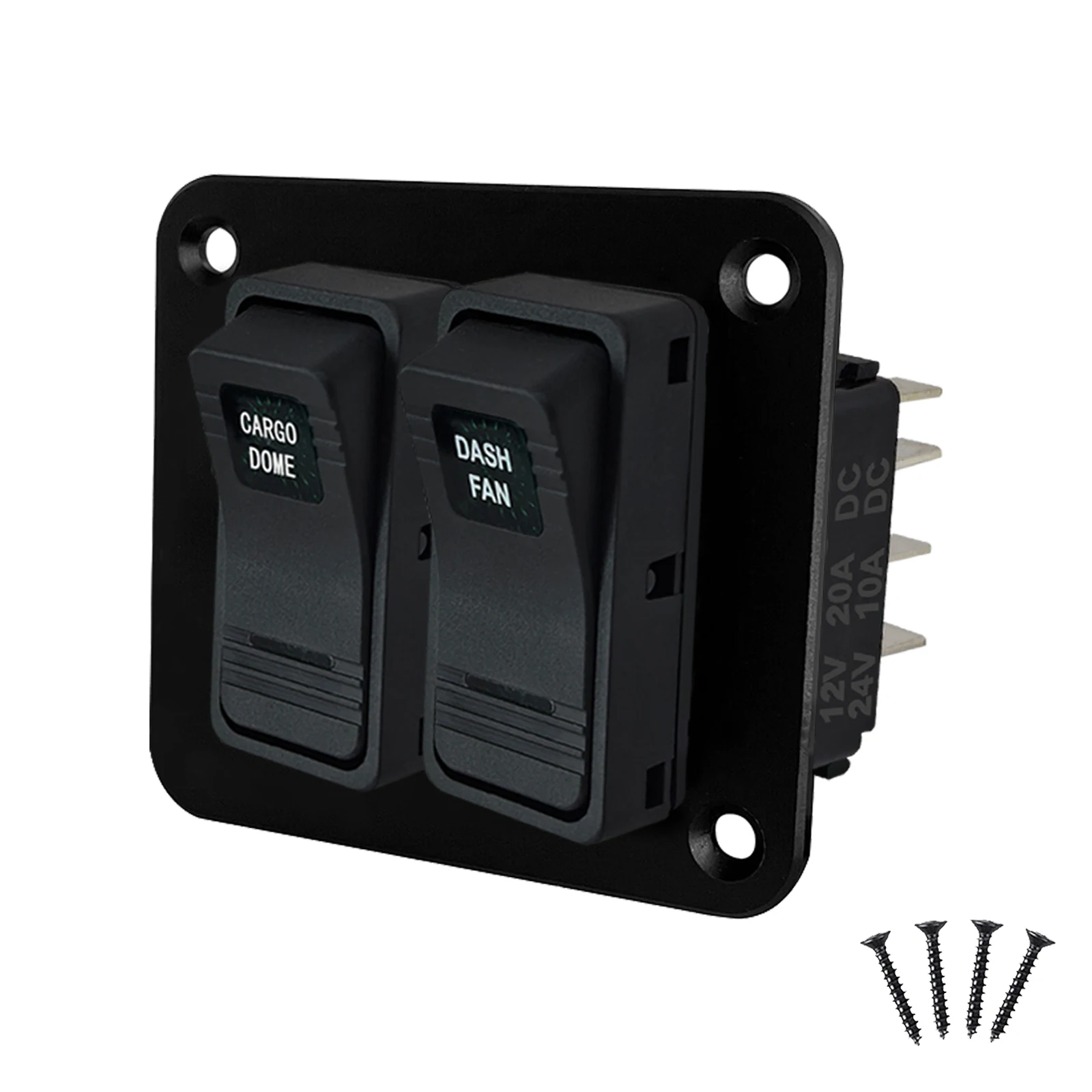 

12V Waterproof Dash Fan Cargo Dome Rocker Switch Panel 2 Gang ON OFF ON/ON ON SPDT Green LEDs for Car Boat Marine Truck Trailer