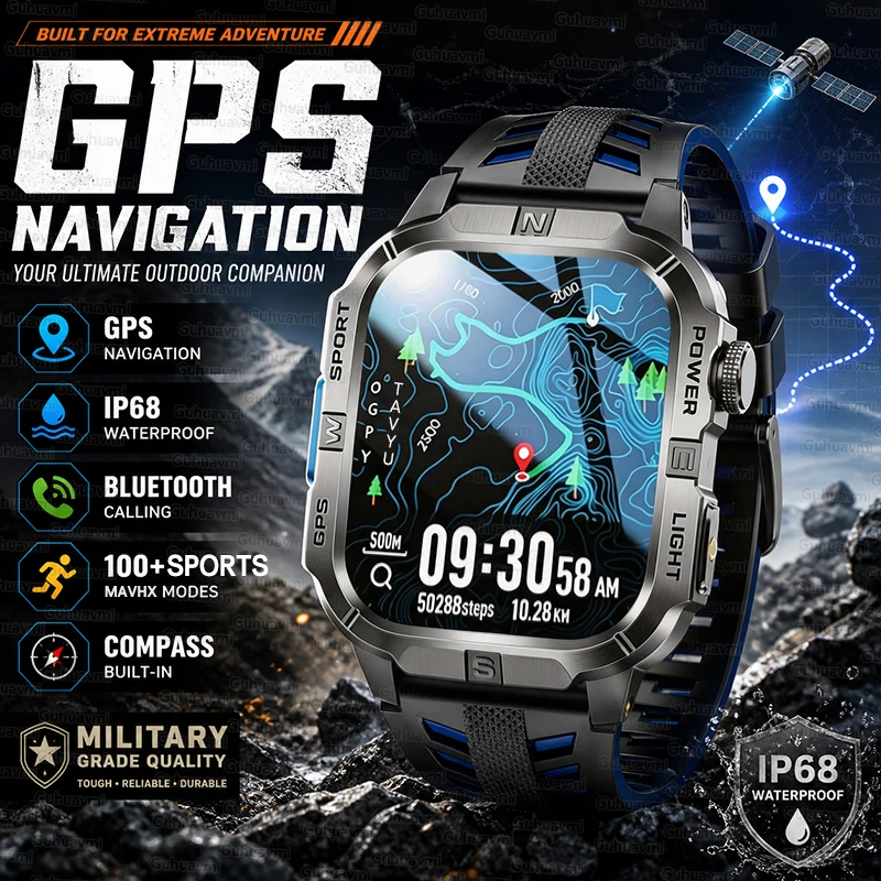 

Новые умные часы для мужчин с GPS-навигацией, компасом, AMOLED-экраном 2.01 дюйма, фонариком, HD-звонками, водонепроницаемостью IP68, отслеживанием по карте, спортивные смарт-часы