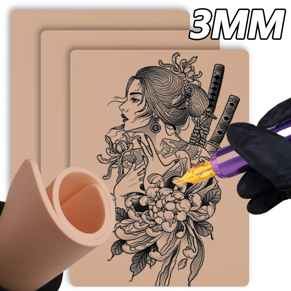 

3mm Thick Tattoo Practice Skin Silicone Eyebrow Fake Skin Double-sided Training Skin for Tattoo Beginners Practice Accessories