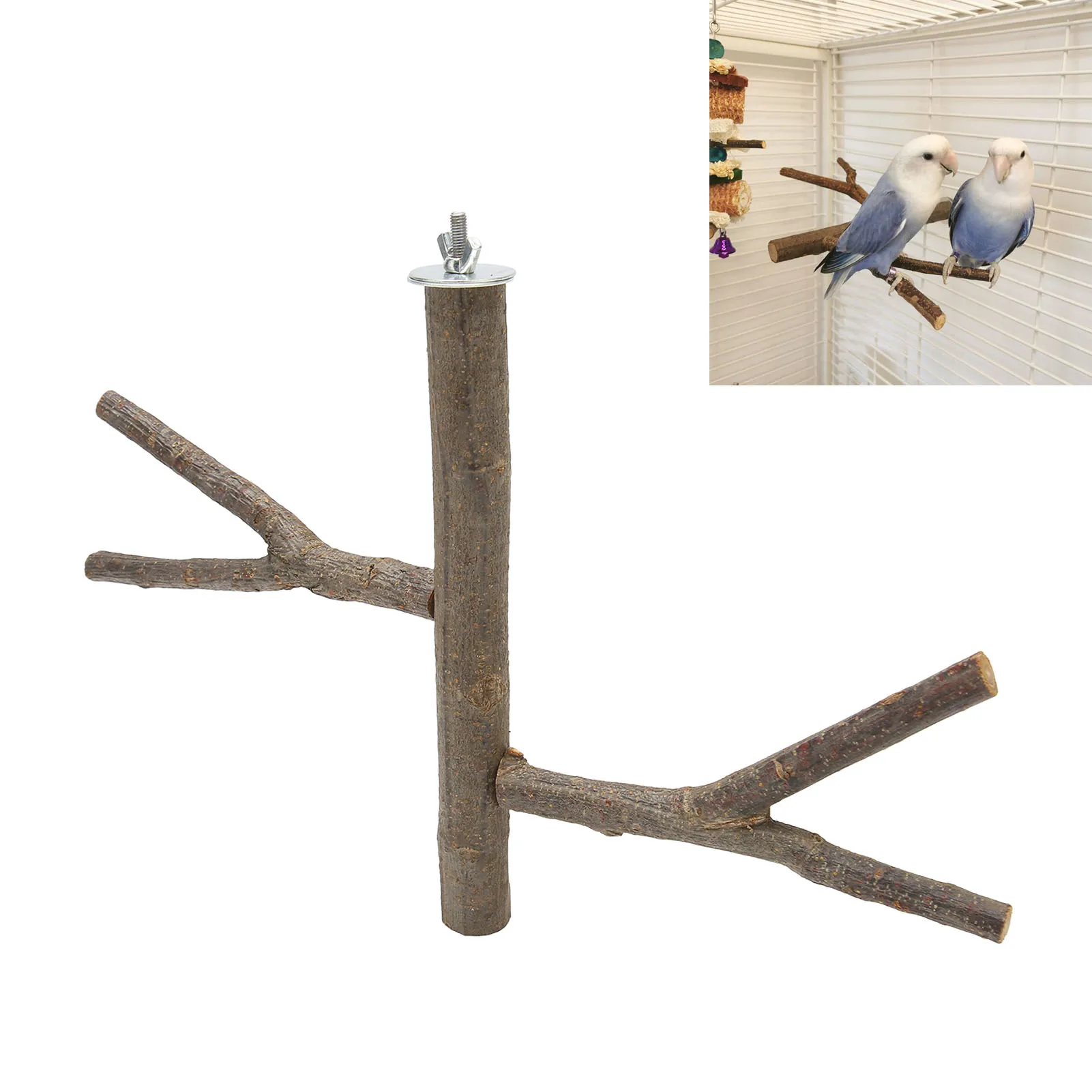 Percha de rama de loro, soporte seguro para moler garras, jaula de juguete, perca de rama de pájaro de madera para cacatúas, piñones