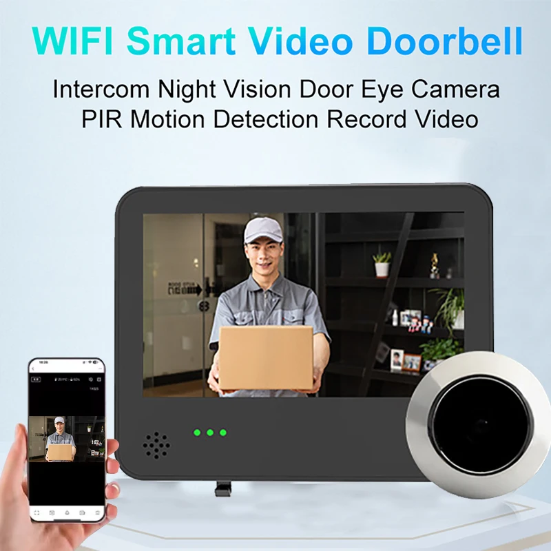 

Умная Wi-Fi камера-глазок Tuya 1080P с IPS-экраном 4,3 дюйма, беспроводная цифровая дверная камера безопасности с аккумулятором 6000 мАч и датчиком движения PIR