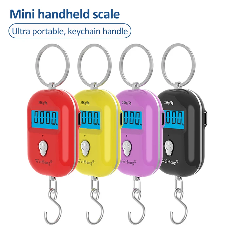 25kg/5g Portable Hanging Scale Mini LCD Digital Scale for Fishing Luggage Travel Weighting Keychain Hanging Electronic Scale