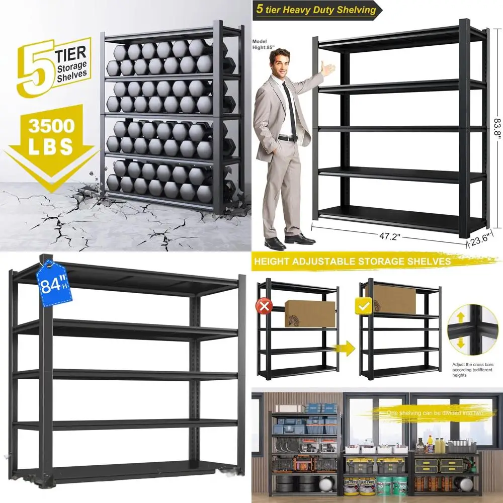 

Сверхпрочная металлическая стеллажная система с 5 полками, высота 84 дюйма, грузоподъемность 3500 фунтов, 24x47x84 дюйма, для гаража, склада, подвала