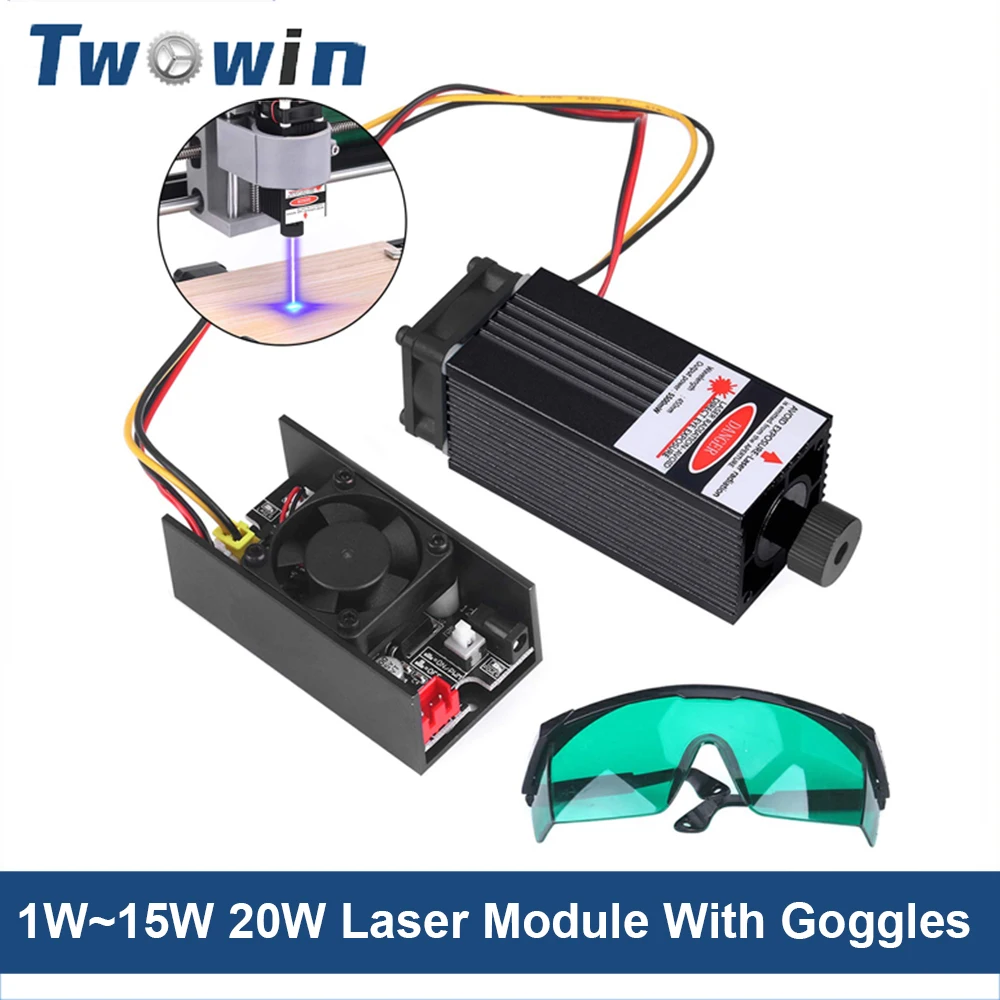 1000mw~15W 20W Laser Module 450NM Blue Laser Head Engraving Cutting Laser Kit Laser Tube Free Goggles For 2/3 Axis Laser Machine