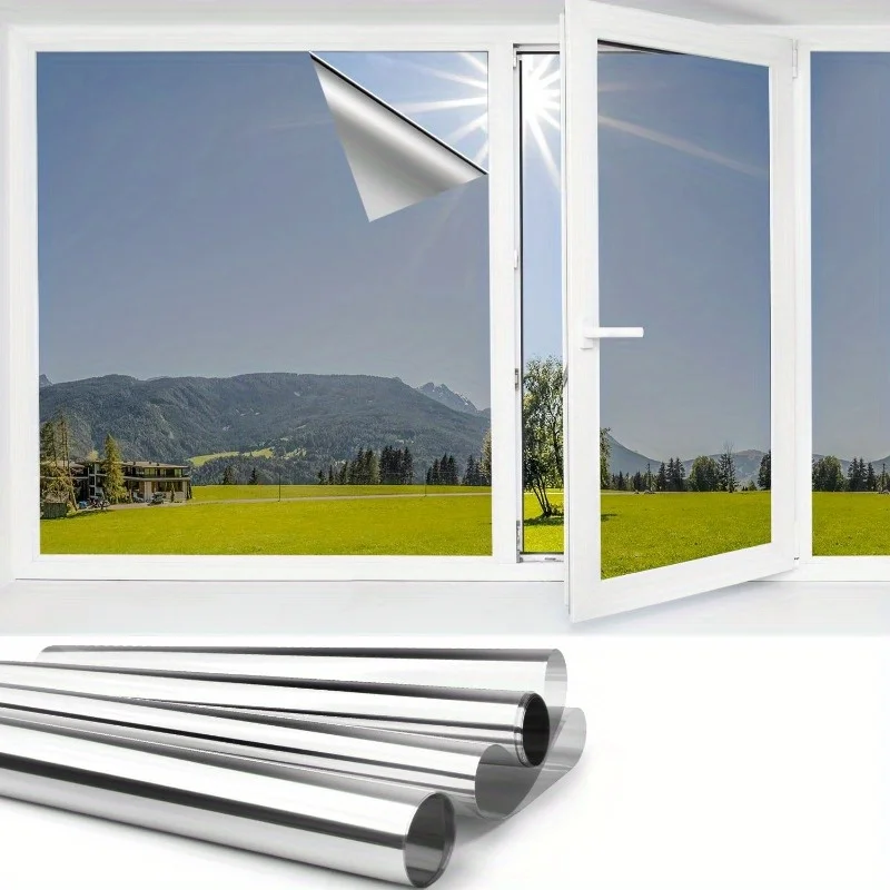 1 Sheet Silver One Way Privacy Window Film Daytime Heat Control Multiple Sizes Static Cling Removable for Home Office Glass