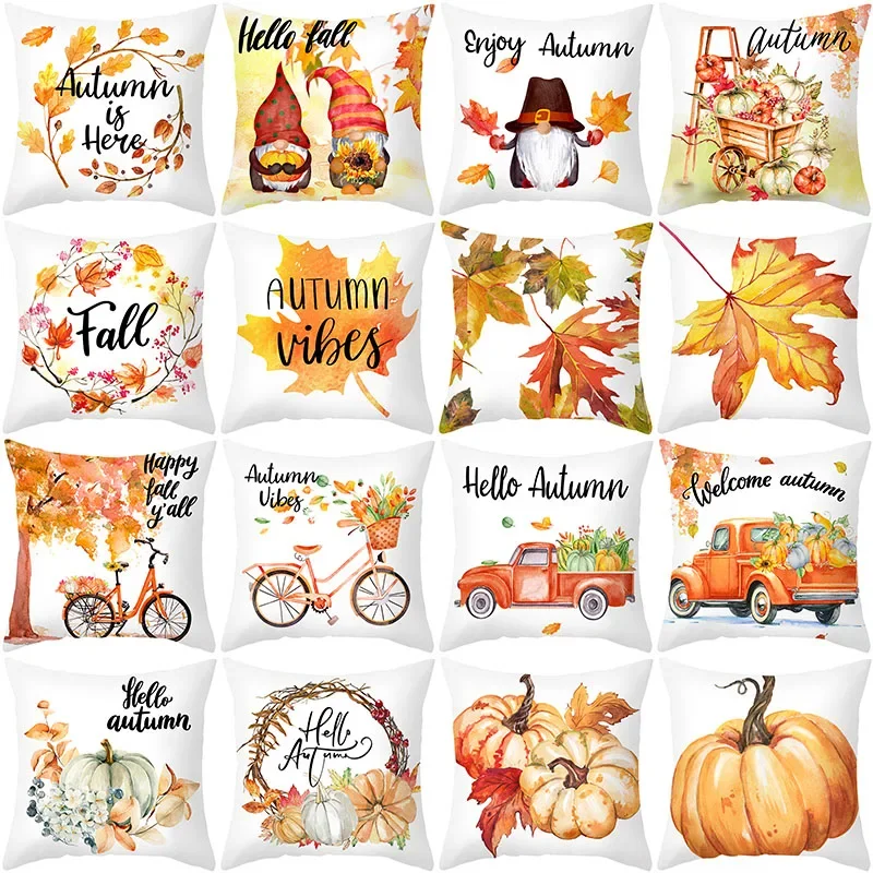 

Autumn Fall Pumpkin Pillow Case Home Decoration Throw Pillow Cover Thanksgiving Day Polyester Cushion Cover for Sofa Livingroom