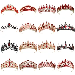 Red Luxury Bridal Wedding Crown Handmade Rhinestone Elegant Tiara Halloween Red Collection Hairbands Headpieces Accessories