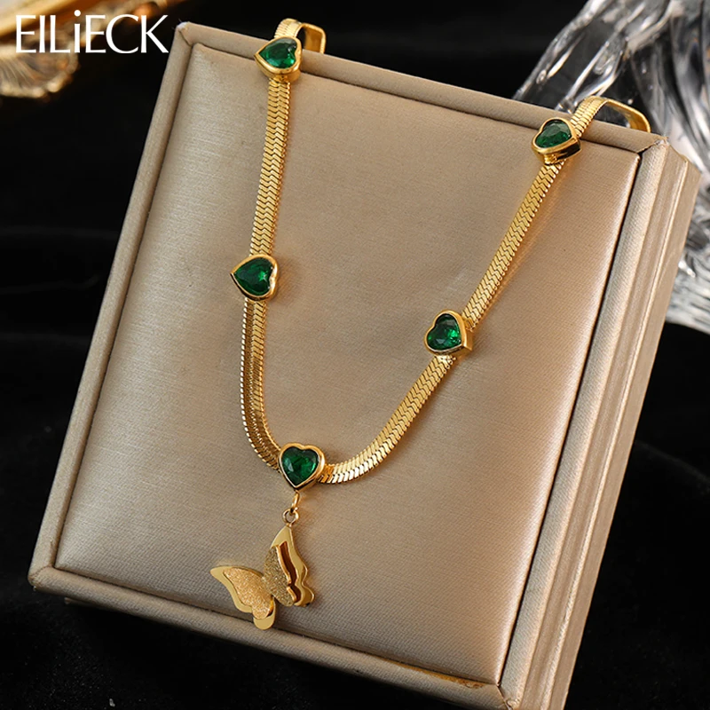 

EILIECK 316L Stainless Steel Gold Color Snake Chain Butterfly Pendant Necklace For Women Luxury Design Neck Jewelry Party Gifts